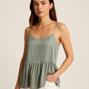 NWT Theory 100% Silk Shirred Slip Top Aspen Green Minimalist Quiet Luxury, M